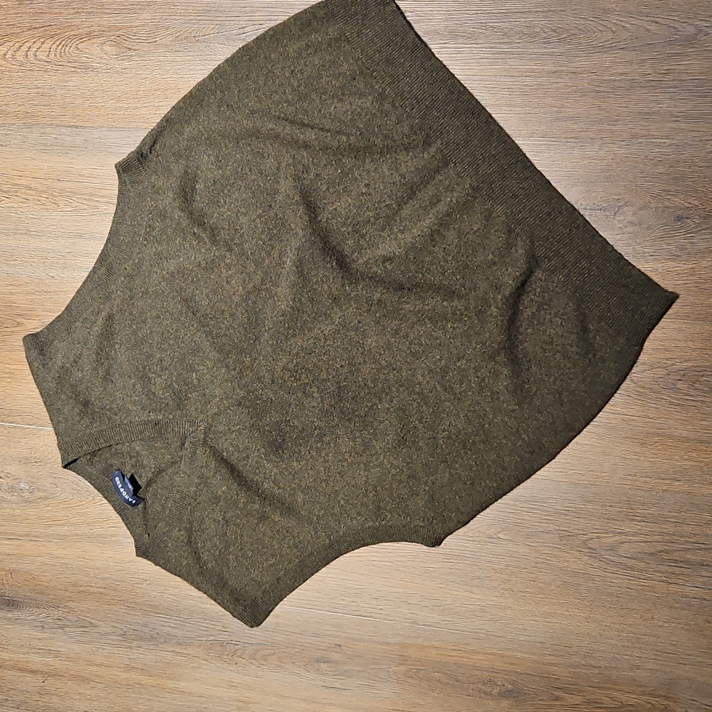 Lands End Mens Olive Green V-Neck Knit Sweater Vest XL Cashmere